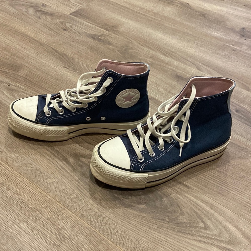 Converse Women's Chuck Taylor Lift Hi Sneakers in Blue/Pink